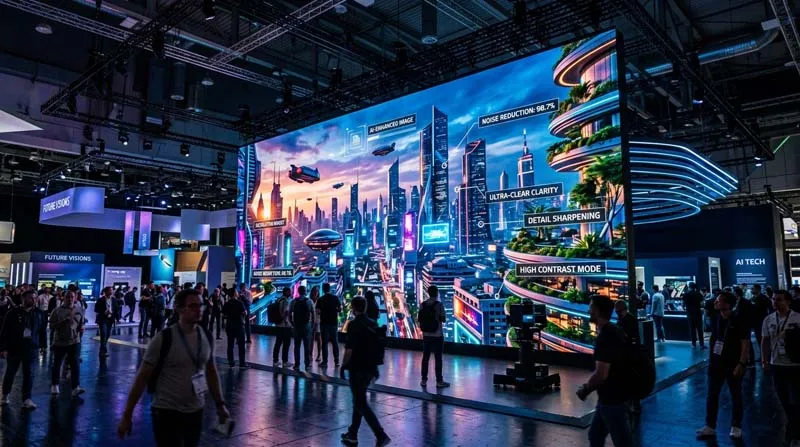 AI-assisted professional LED display system with video processing and intelligent content control