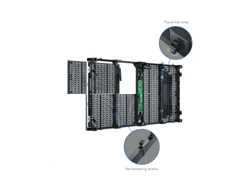 AM snap-on power box and retained screw maintenance details