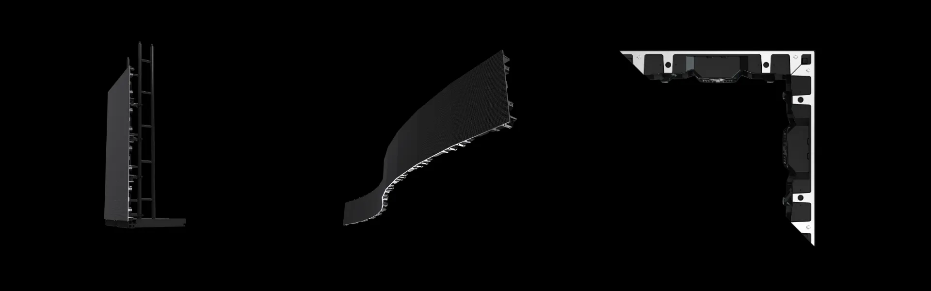 AS Series cabinet arrangement for flat curved and corner rental LED screens