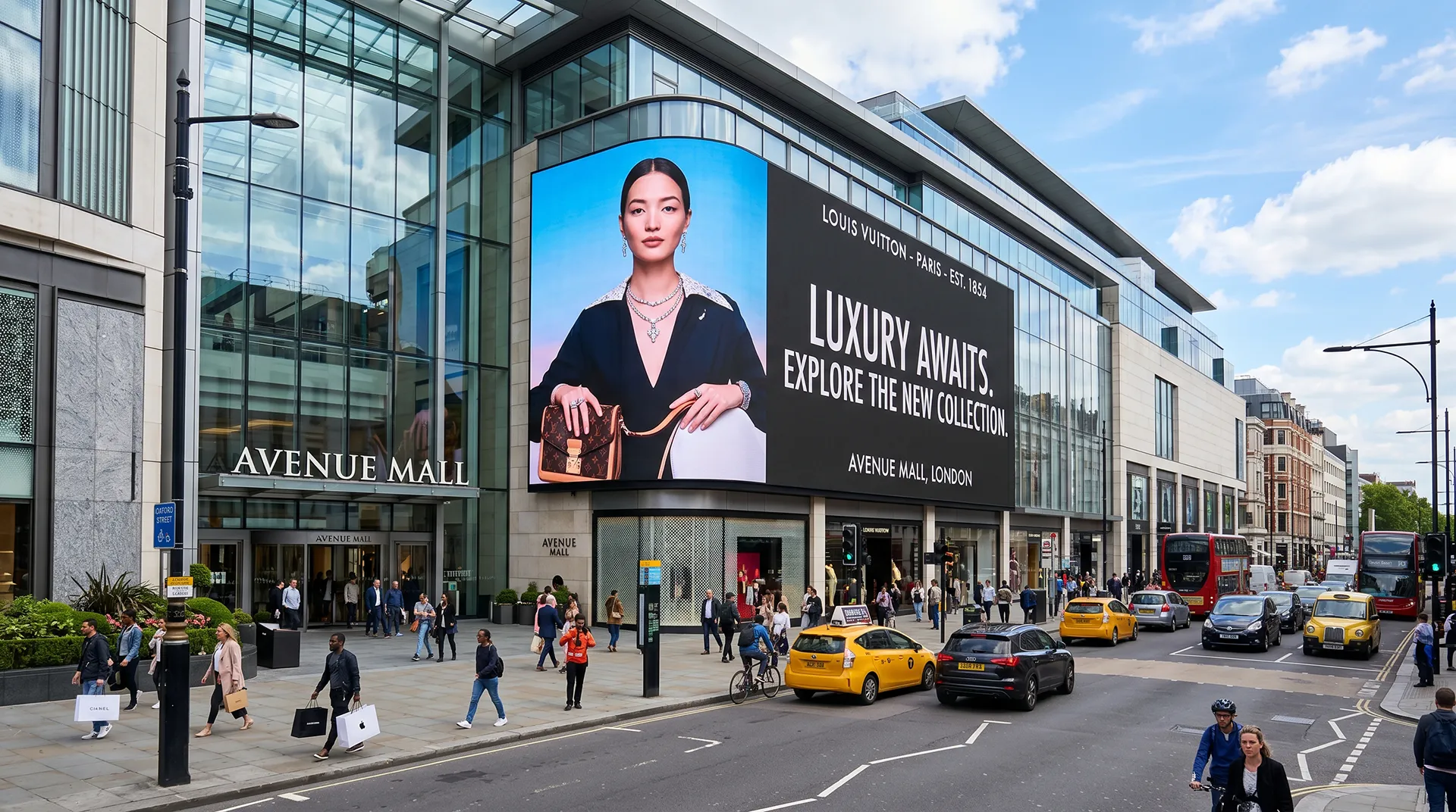 Outdoor LED facade installation examples with wall hanging and corner configurations