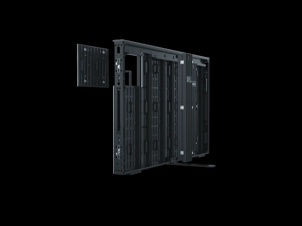 Rear structure and service components of the GM Series stadium perimeter LED cabinet