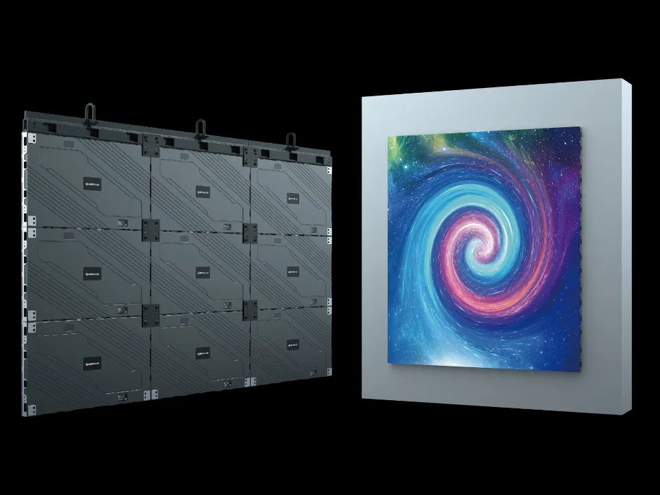 GHC LED cabinets shown in wall-mounted and hanging installation arrangements