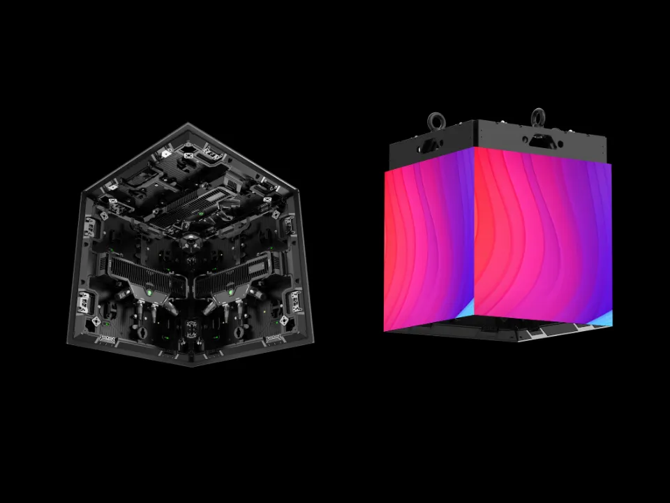 UM Series four-edge curved cabinet for a Magic Cube LED display