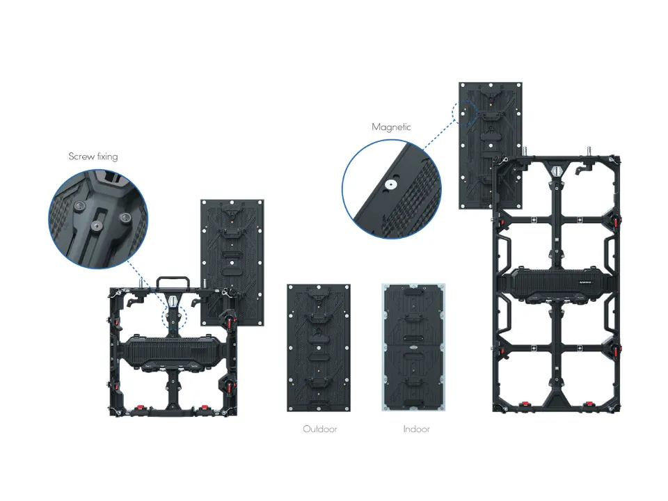 UR Pro universal 250 × 500 mm LED module with magnetic and screw fixing details