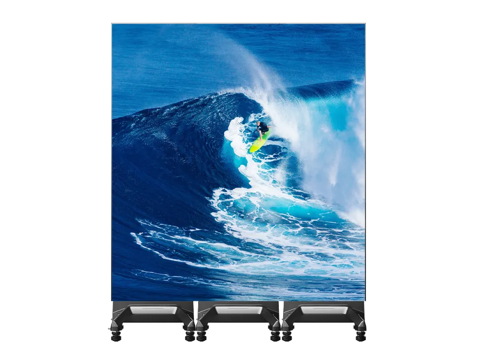 Front view of three LED Poster displays joined into a wider LED canvas