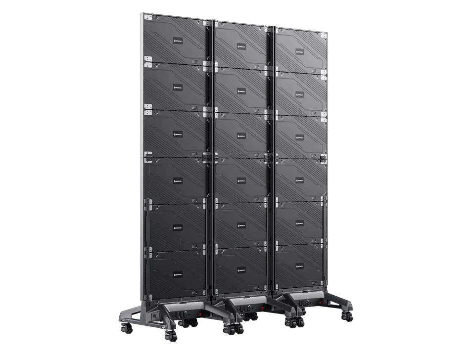 Rear view of three joined LED Poster displays showing bases and rear structures