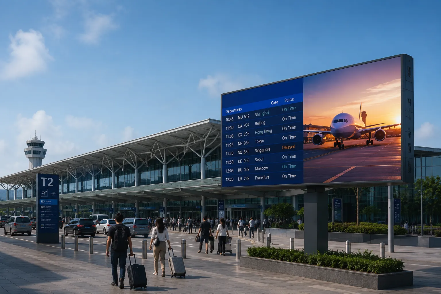 RK Pro outdoor fixed LED billboard installed beside a modern urban roadway for DOOH advertising