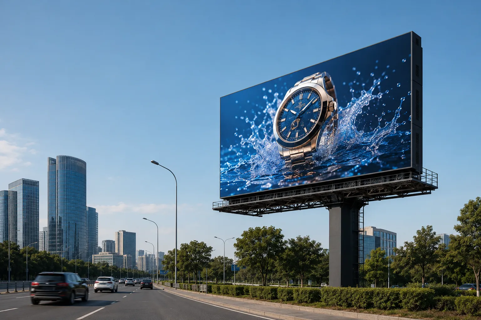 RK Pro outdoor public information LED display installed at a modern transportation hub