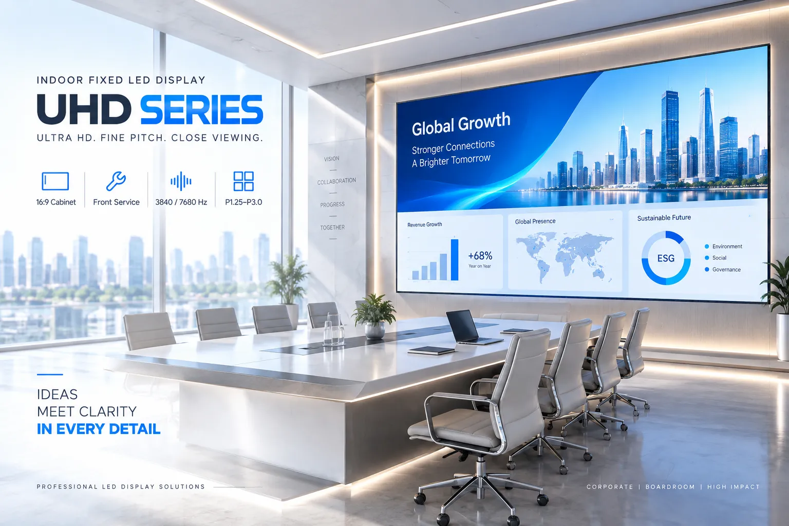 Indoor LED display in a modern corporate environment